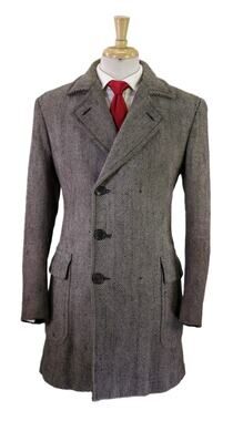 Tom Ford Black Tan Tweed Herringbone Wool Silk Double Breasted Overcoat 38 40